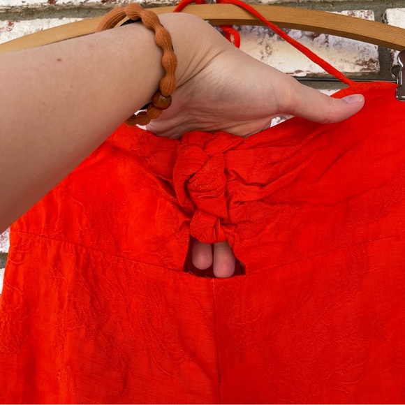 🦞3/$30🦞 Elevenses | Anthro Bright Orange Tropical Embroidered Petite Jumpsuit - Picture 4 of 10